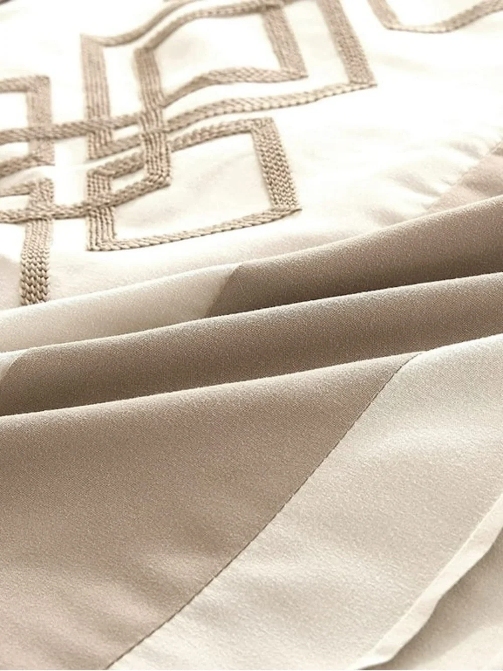 Luxury Cream and Taupe Geometric king 3 piece Comforter Set
